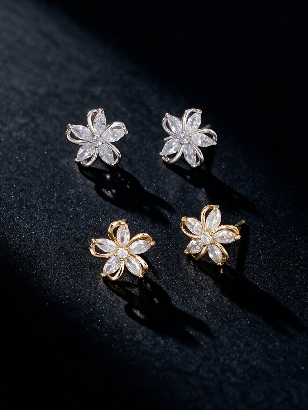 Flower Stud Earrings, 14K Yellow Gold Filled, D VVS1 Moissanite